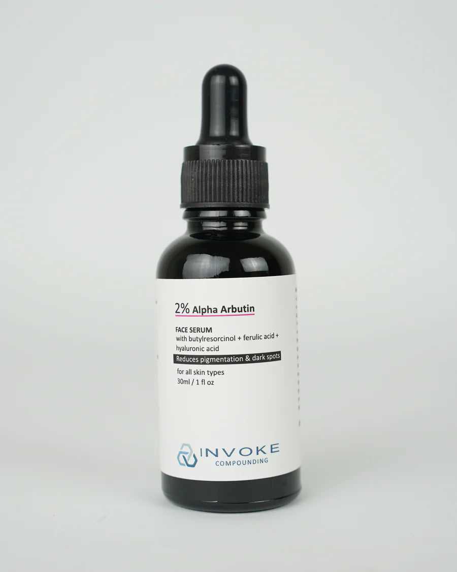 Serum with 2% Alpha Arbutin, Butylresorcinol (20x more potent than kojic acid), Ferulic Acid and Hyaluronic Acid