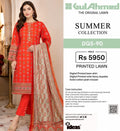 GulAhmed THE ORIGINAL PRINTED LAWN SUMMER COLLECTION /  Content Include: Digital Printed lawn shirt Digital Printed voile fancy dupatta Solid cotton plain trouser